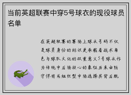 当前英超联赛中穿5号球衣的现役球员名单